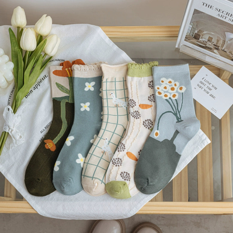 Flowers cotton Korean socks