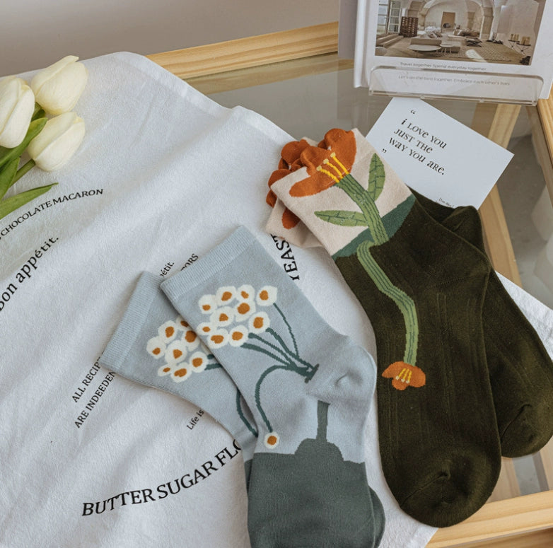 Flowers cotton Korean socks