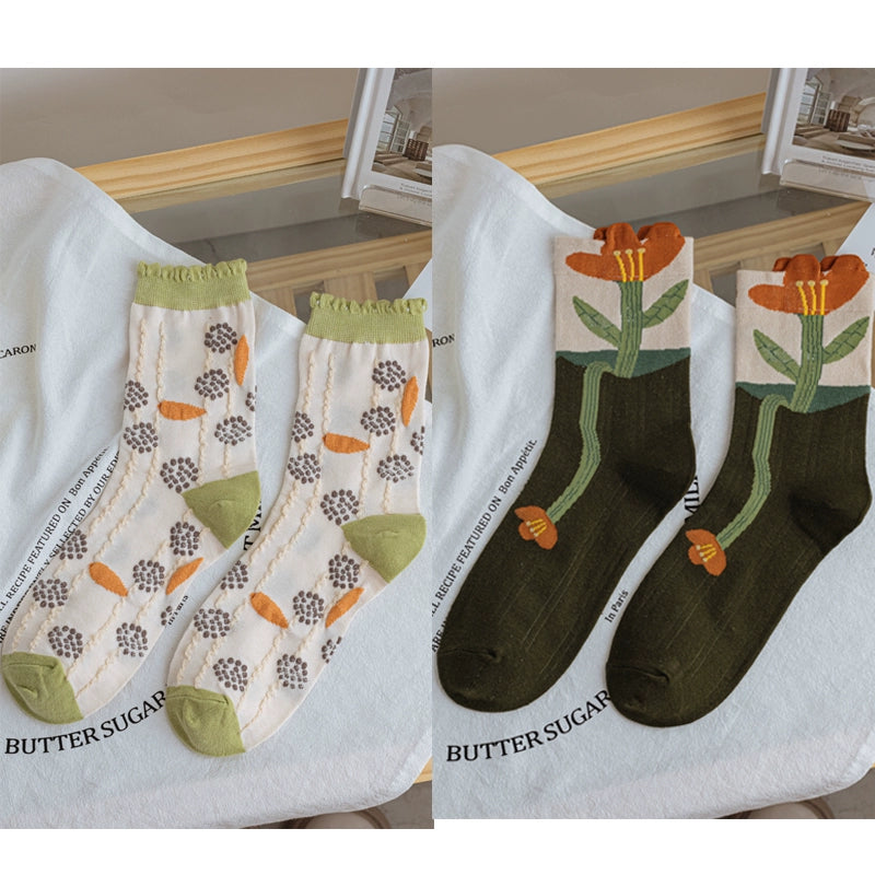 Flowers cotton Korean socks