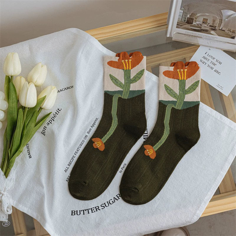 Flowers cotton Korean socks