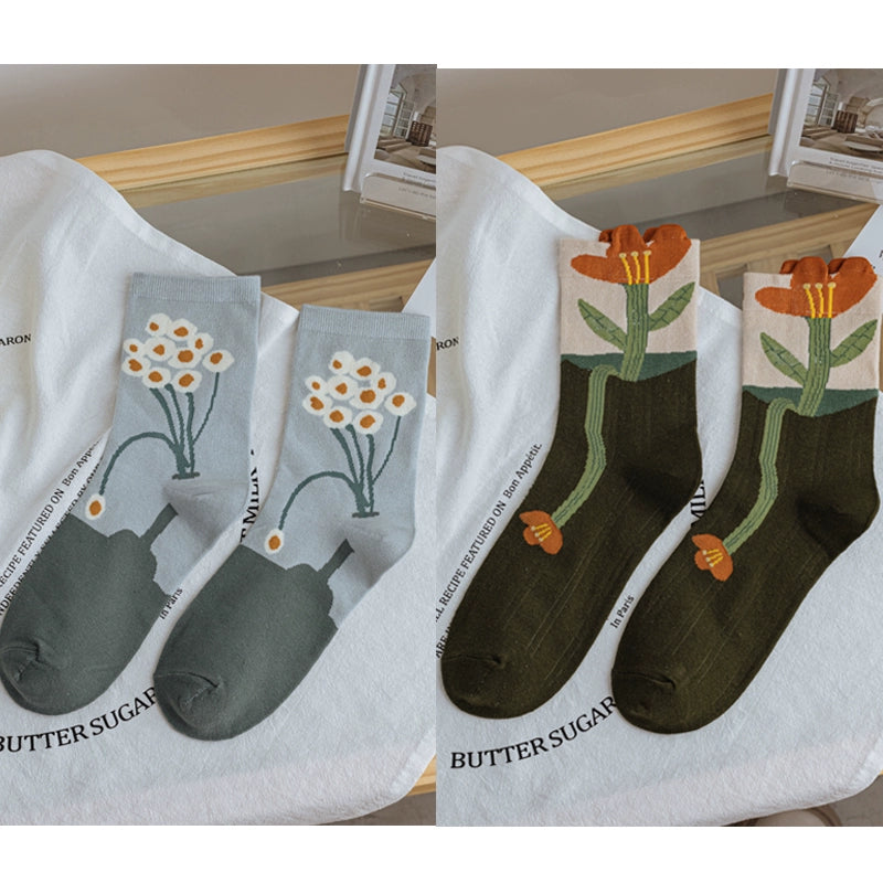 Flowers cotton Korean socks
