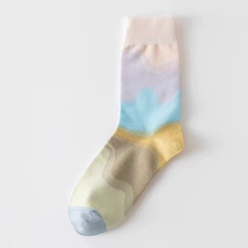 Gradient socks, Korean niche design, cotton socks, personalized oil paintings, Internet celebrity ins, trendy and versatile men's and women's socks