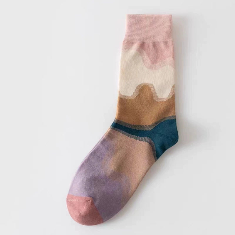 Gradient socks, Korean niche design, cotton socks, personalized oil paintings, Internet celebrity ins, trendy and versatile men's and women's socks